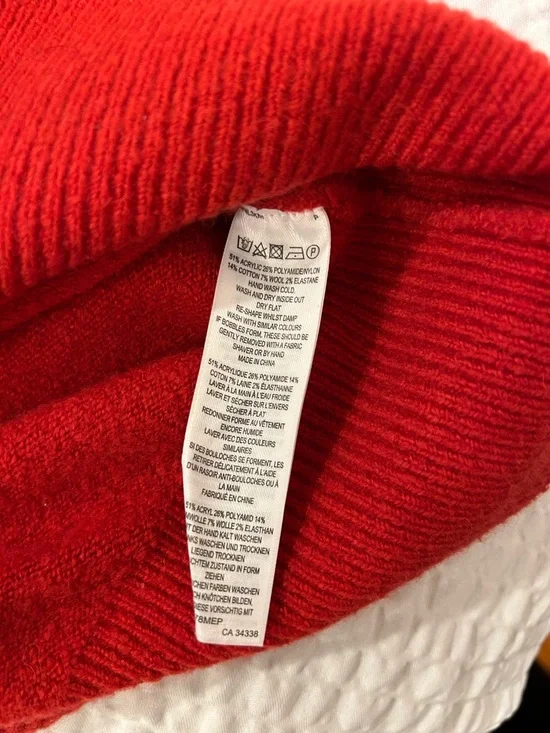 French Connection Sofia Balloon Sleeve Mock Neck Ribbed Knit Sweater Red Small - Picture 7 of 8